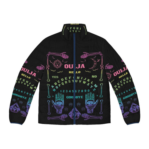 Rainbow Ouija Board Puffer Jacket with Occult Inspired Design