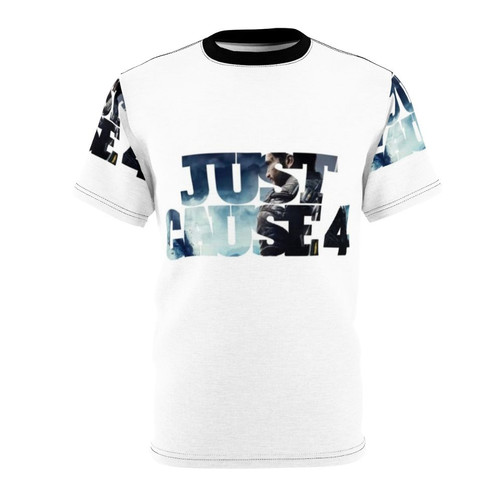 Retro-inspired t-shirt design featuring a stylized Just Cause 4 logo and text