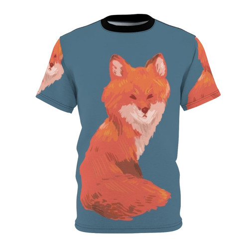 Vibrant red fox illustration printed on a high-quality t-shirt