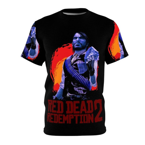 Stylized t-shirt design featuring cowboy and western elements inspired by the Red Dead Redemption video game series.