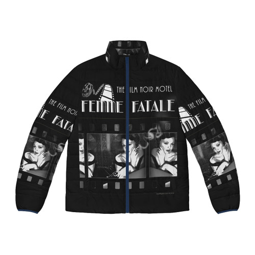 Femme fatale puffer jacket in classic film noir style
