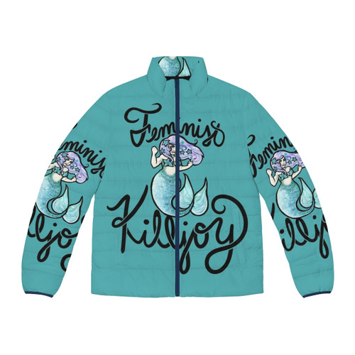 Feminist Killjoy Puffer Jacket featuring a mermaid and legendary animal design