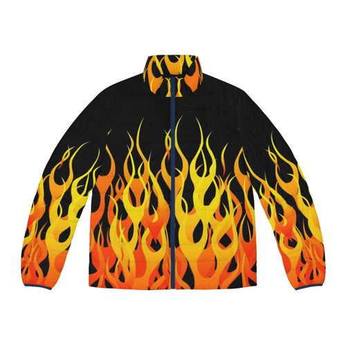 Racing Flames Puffer Jacket with Automotive Design