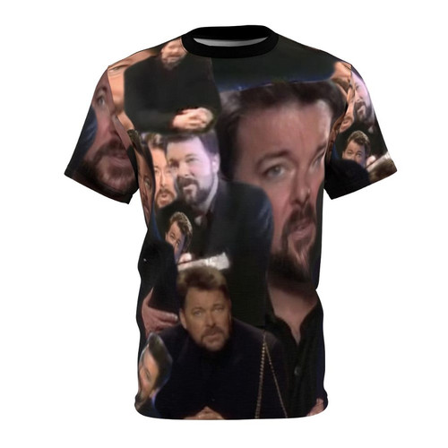 Retro-inspired t-shirt featuring a typography design with the name "Jonathan Frakes" in a black and white style.