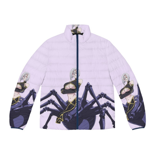 Rachnera the Arachne wearing a cozy puffer jacket, from the anime Monster Musume