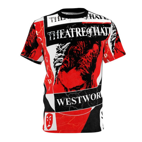 Post-punk style T-shirt featuring Westworld propaganda and Theatre of Hate band art