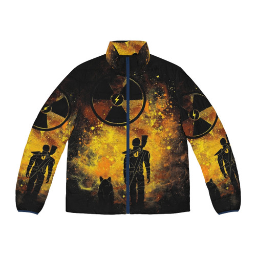 Wasteland Art Puffer Jacket featuring a post-apocalyptic design with Fallout-inspired graphics