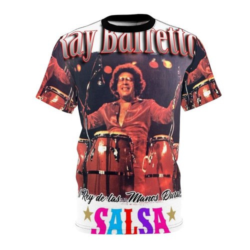 Salsa music inspired AOP t-shirt with Ray Barretto's "El Rey De Las Manos Duras" design