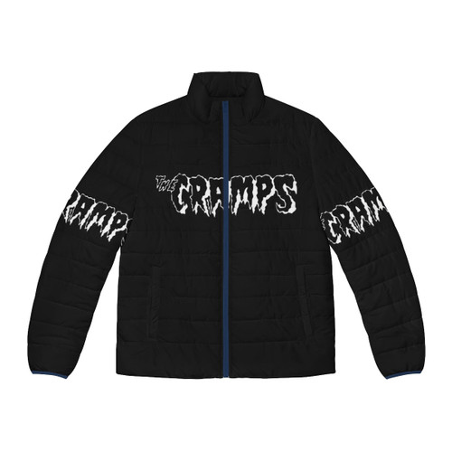 Colorful retro puffer jacket with geometric shapes and vaporwave aesthetic