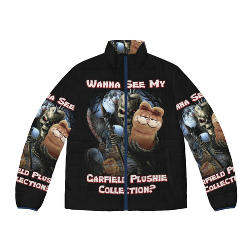 Garfield puffer jacket with skulls and skeletons, perfect for the weirdcore and oddcore enthusiast