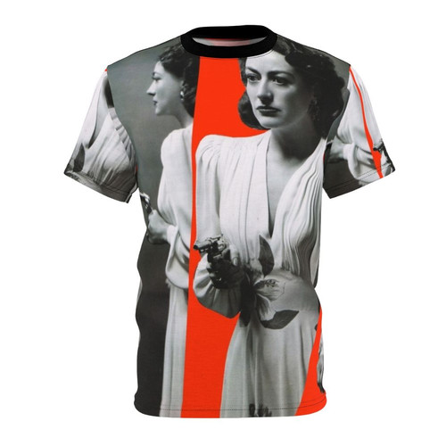 Artistic collage t-shirt featuring an abstract design inspired by the film Mildred Pierce and actress Joan Crawford