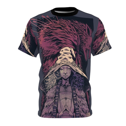 Desaturated fantasy t-shirt with Ranni and Blaidd from the video game Elden Ring