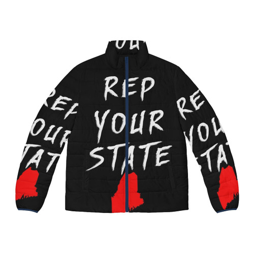 Maine puffer jacket with state flag design