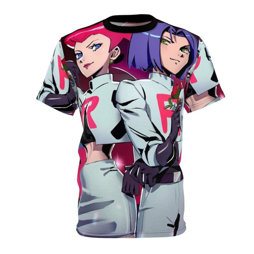 Jessie and James from Team Rocket on a high-quality, custom-designed Pokemon-inspired t-shirt