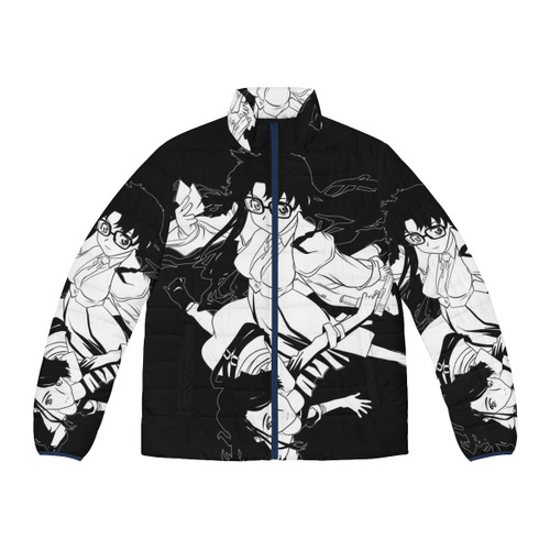 "Read or Die" anime-inspired puffer jacket with vintage 90s design
