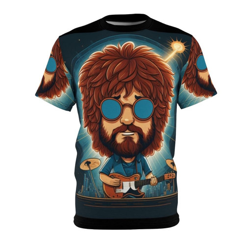 Cartoon Mr Blue Sky design t-shirt, featuring Jeff Lynne and Electric Light Orchestra