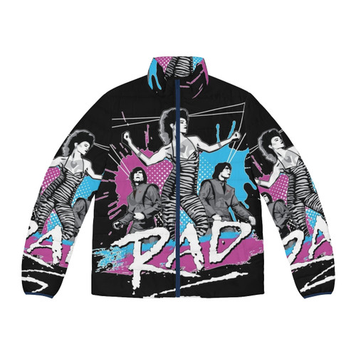 Puffer jacket with 80s dance music inspired design
