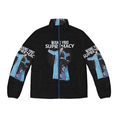 Wang Yibo wearing a supreme-style puffer jacket, showcasing the idol's fashionable streetwear style