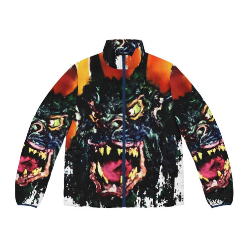 Vintage-inspired "Night of the Demon" puffer jacket with occult and horror imagery