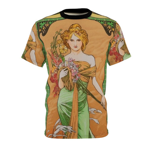Alphonse Mucha inspired art nouveau four seasons design on a high-quality t-shirt