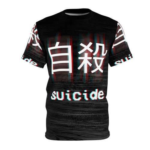 Japanese-inspired t-shirt design featuring a vaporwave aesthetic and emotional, melancholy imagery