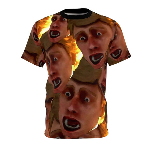 Terrified face graphic printed on a t-shirt, inspired by the horror movie genre