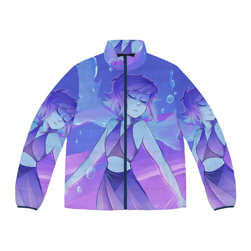 A stylish purple and blue puffer jacket inspired by the Steven Universe character Lapis Lazuli.