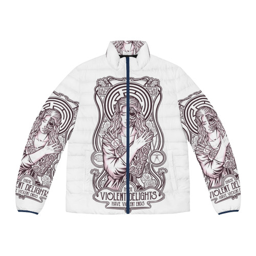 Westworld inspired puffer jacket with Dolores and sci-fi art