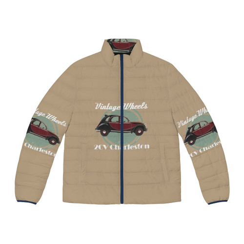 Vintage Duesenberg SJ Roadster Puffer Jacket featuring a classic 1930s American sports car design