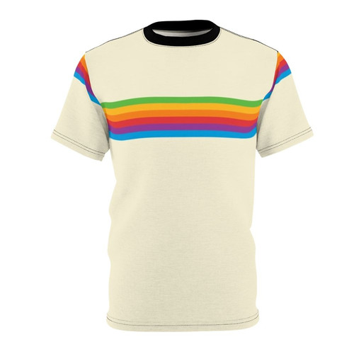 Vibrant and retro-inspired Apple rainbow graphic t-shirt