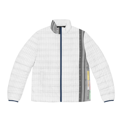 Person wearing an Excel spreadsheet-themed puffer jacket