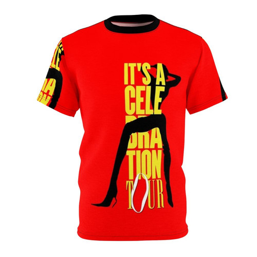 Vibrant T-shirt featuring a collage of iconic Madonna album covers and imagery