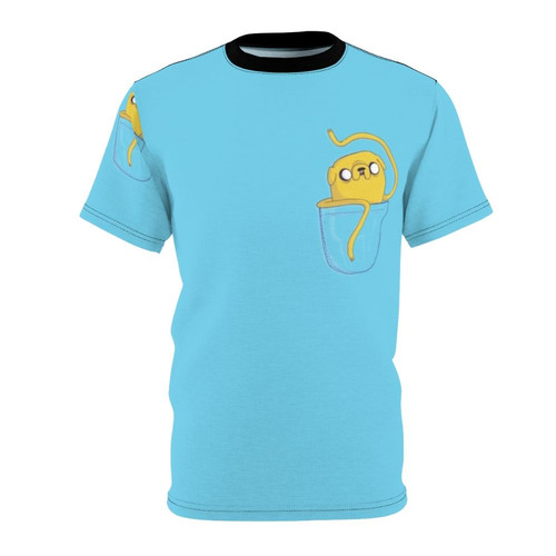 Vibrant AOP t-shirt featuring the beloved character Jake the Dog from the popular Cartoon Network series Adventure Time.
