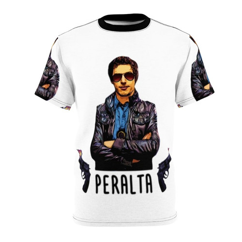 Illustration of Jake Peralta, the witty detective from the popular comedy TV series Brooklyn Nine-Nine, on a high-quality t-shirt