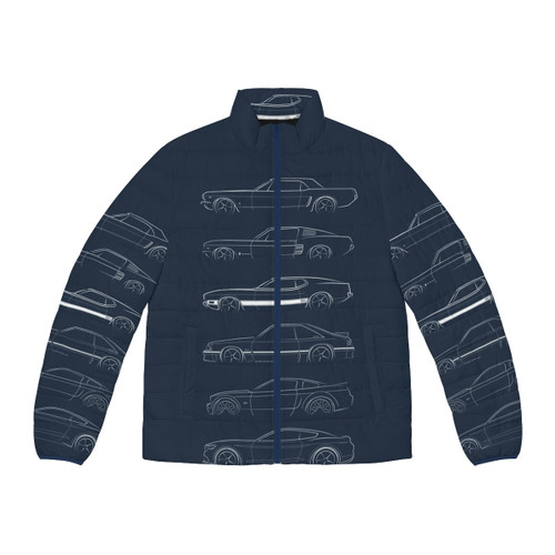 Ford Mustang Evolution Puffer Jacket featuring classic Mustang designs