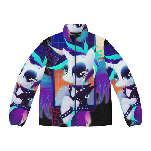 Punk Rarity Puffer Jacket with MLP Unicorn and Vaporwave Inspired Design
