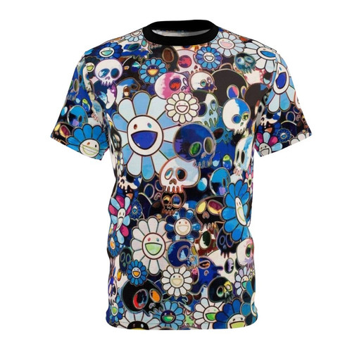 Colorful abstract floral design inspired by the iconic Japanese artist Takashi Murakami, printed on a high-quality t-shirt.