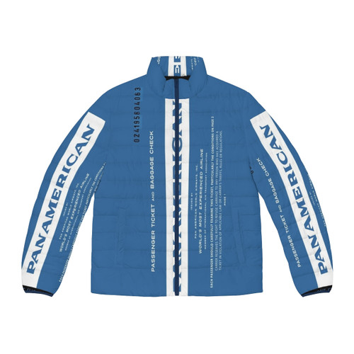 Vintage 1960s Pan Am puffer jacket with airline ticket design