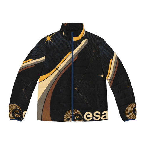 European Space Agency ESA Tribute Vintage Puffer Jacket with astronaut and rocket graphics