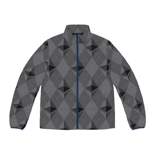 Ethereum pattern puffer jacket with digital currency inspired design