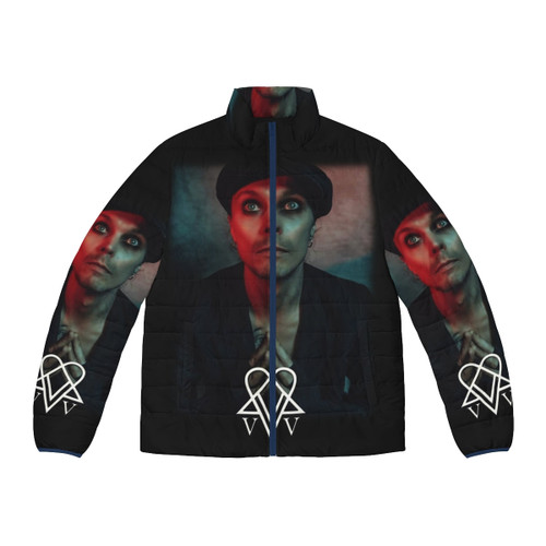 Ville Valo Neon Noir 2024 Puffer Jacket featuring the iconic HIM heartagram logo