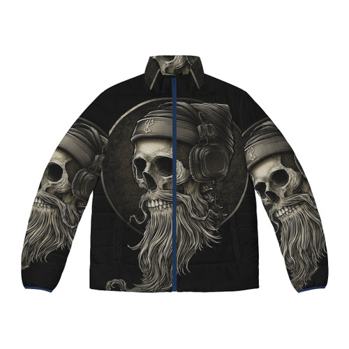 Vintage Viking Skull Beard Puffer Jacket with Headphones