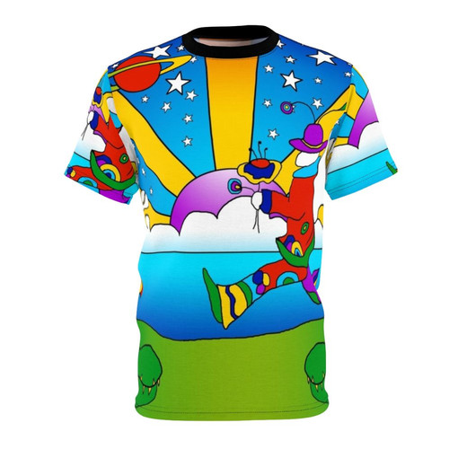 Psychedelic abstract art t-shirt with a message of new beginnings