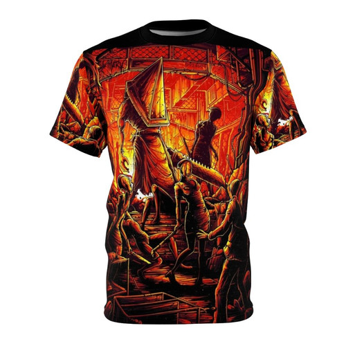 Pyramid Head inspired t-shirt with a dark, creepy design for horror video game fans