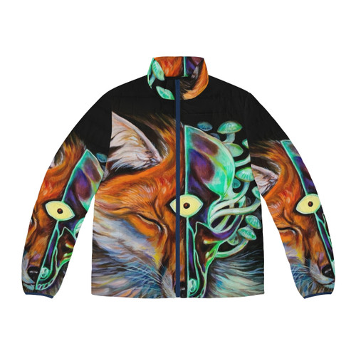 Enlightened puffer jacket with psychedelic fox and third eye design