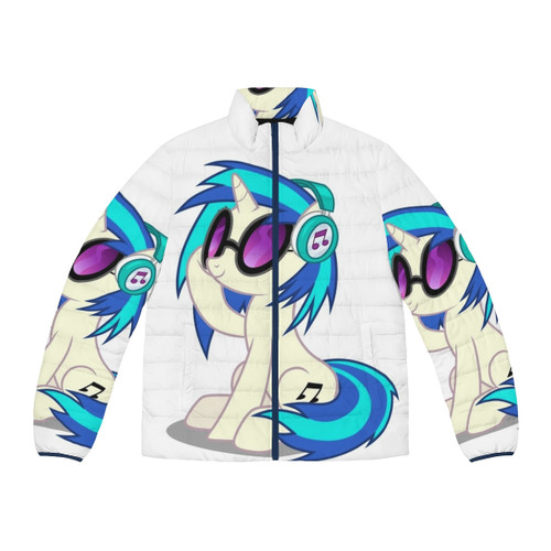 Vibrant My Little Pony themed puffer jacket with music-inspired graphics