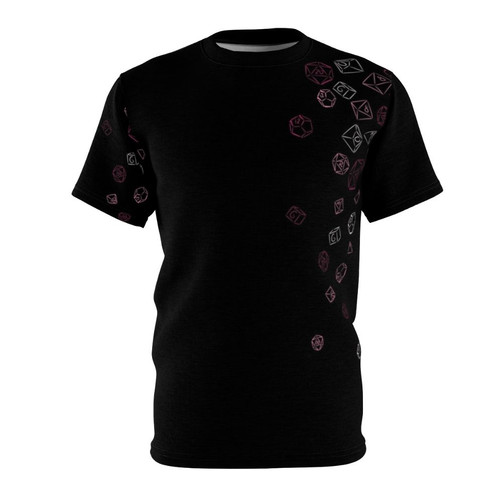 Cascading pink dice pattern printed all over a comfortable t-shirt for gaming enthusiasts