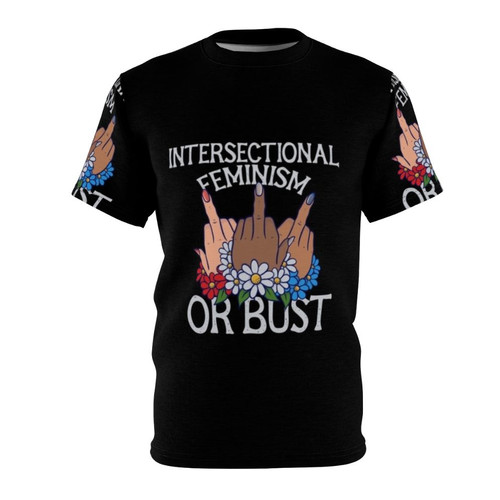 Empowered women's intersectional feminist t-shirt with bold graphic design