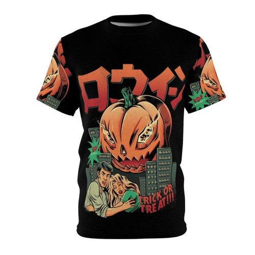 Pumpkin monster horror kaiju retro Japan manga movie t-shirt design
