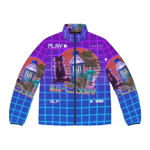 Vaporwave Fiji Puffer Jacket with retro aesthetic and Japanese influences